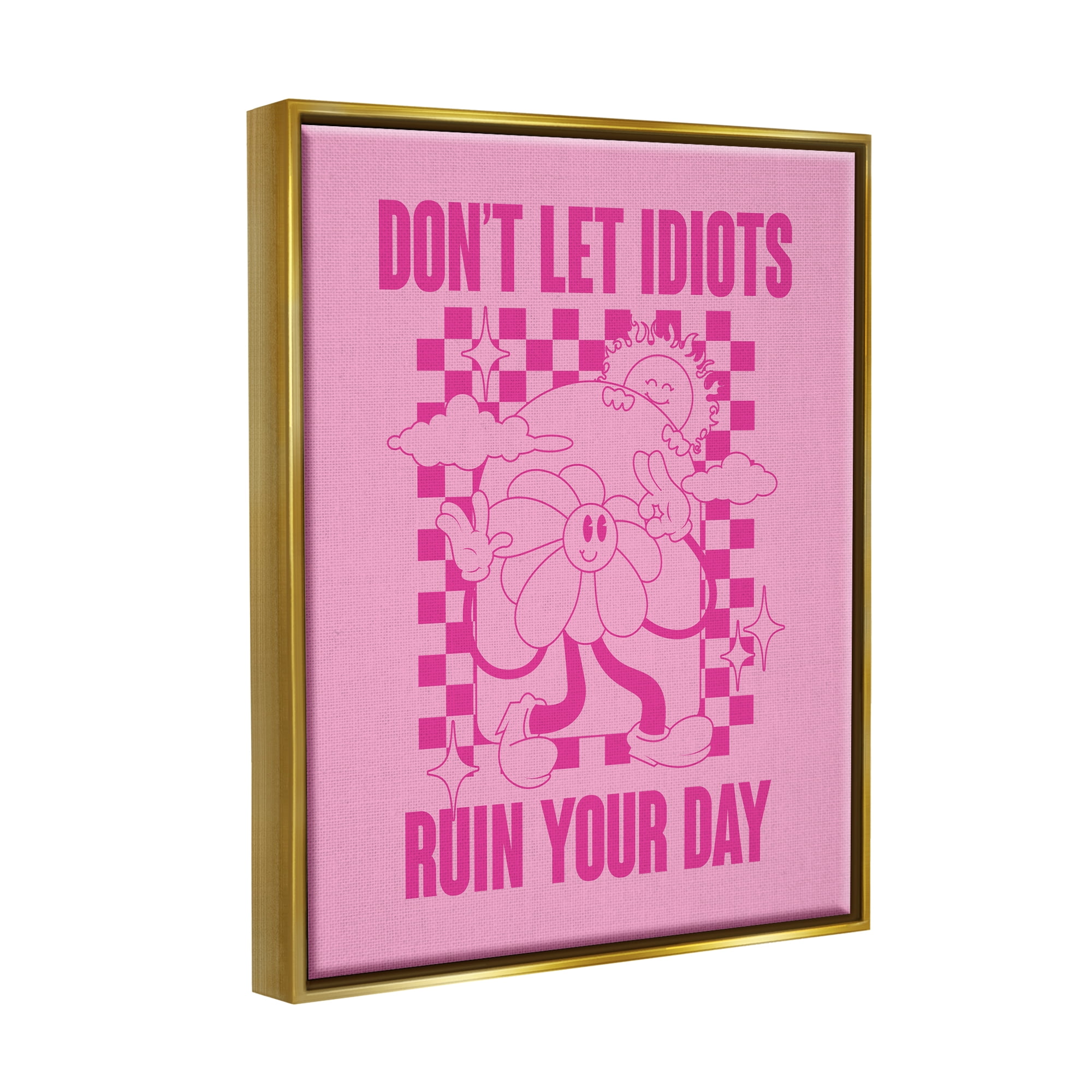 Stupell Industries Funny Retro Inspirational Phrase Botanical & Floral Painting Gold Floater Framed Canvas Art Print Wall Art, 17 x 21
