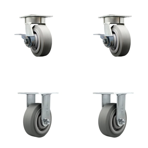 5 Inch Kingpinless Thermoplastic Rubber Wheel Caster Set 2 Brakes 2 Rigid SCC