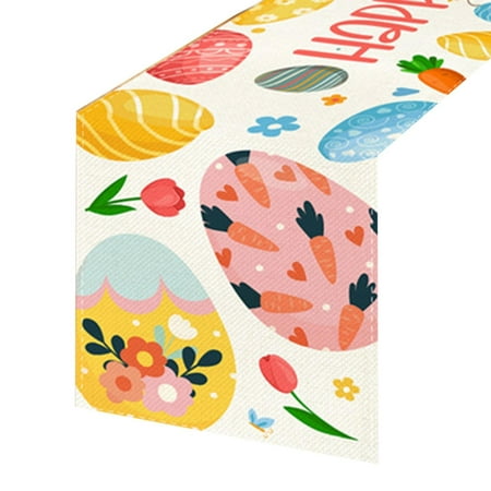 

(Clearance) BNNG Easter Linen Tablecloth - Colorful Egg Bunny Chicken Designs Spring Holiday Rectangle Table Cloth for Dining Room Kitchen Table Cover Indoor Outdoor Decorations