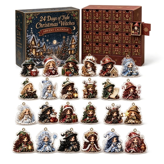 The Five Covens Yule Christmas Witch Advent Calendar 2026, 24-Day Holiday Countdown Blind Box with Mini Figurines, Festive Tabletop Decor Gift