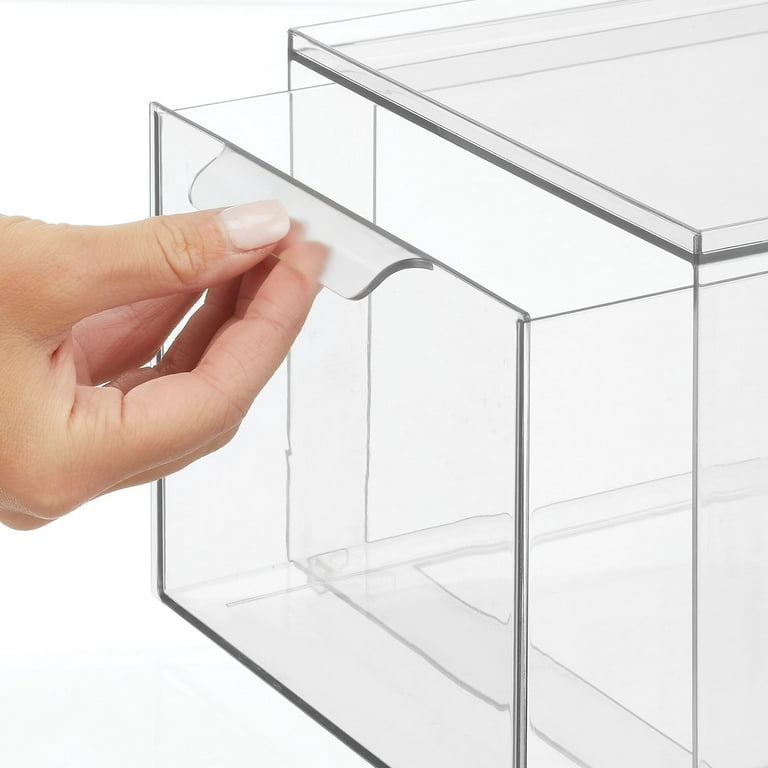 mDesign Plastic Stackable Kitchen Storage Bin, Pull-Out Drawer - 4 Pack,  Clear