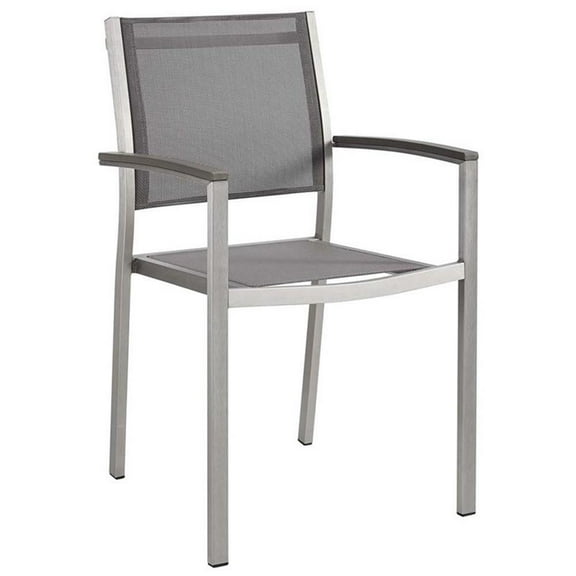 Afuera Living Fabric and Aluminum Patio Dining Arm Chair in Silver/Gray