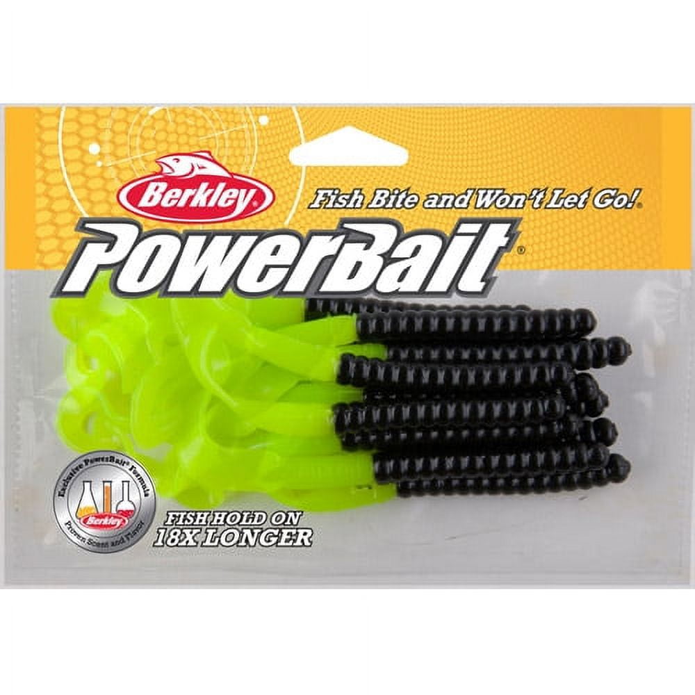 (2 pack) Berkley PowerBait® Power Worm Fishing Bait, Black/Chartreuse, 7in