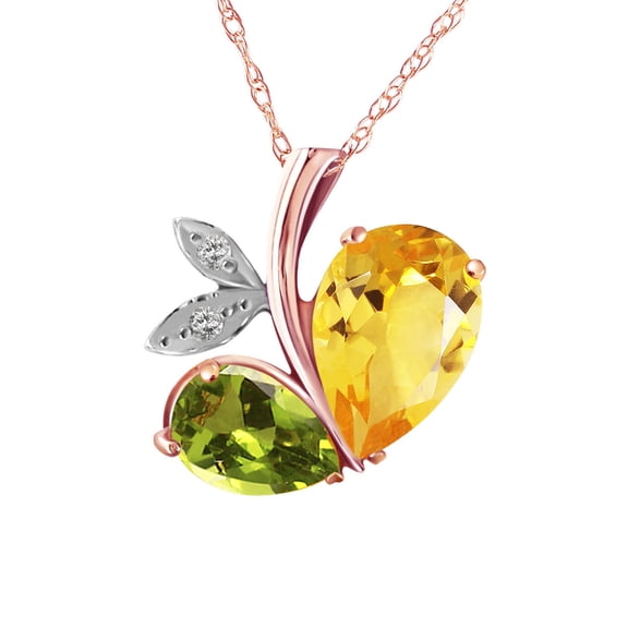 Galaxy Gold 14K Solid Rose Gold 18" Modern Heart Necklace with 4.06 CTW Natural Citrine, Peridot, and Diamonds, 14"-24" Sizes, Symbol of Warmth and Growth
