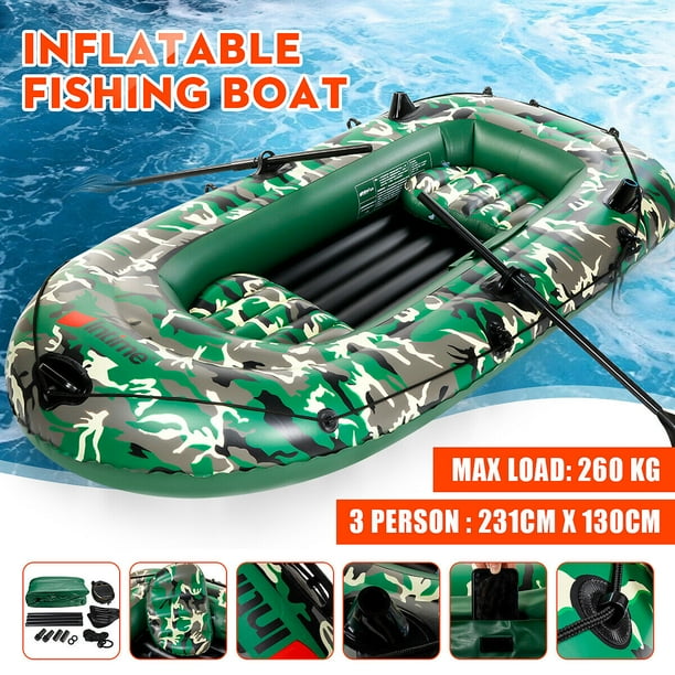 Inflatable Fishing Rowing Boat 3Person PVC Dinghy Kayak Raft With