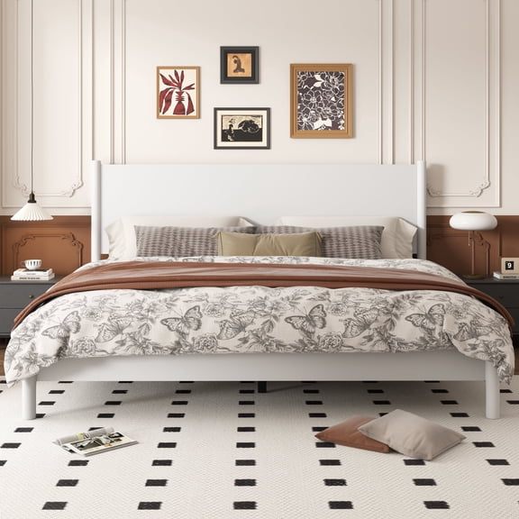 Frostbloom King Size Solid Wood Platform Bed Frame, with 7.3'' Under-bed Storage, White