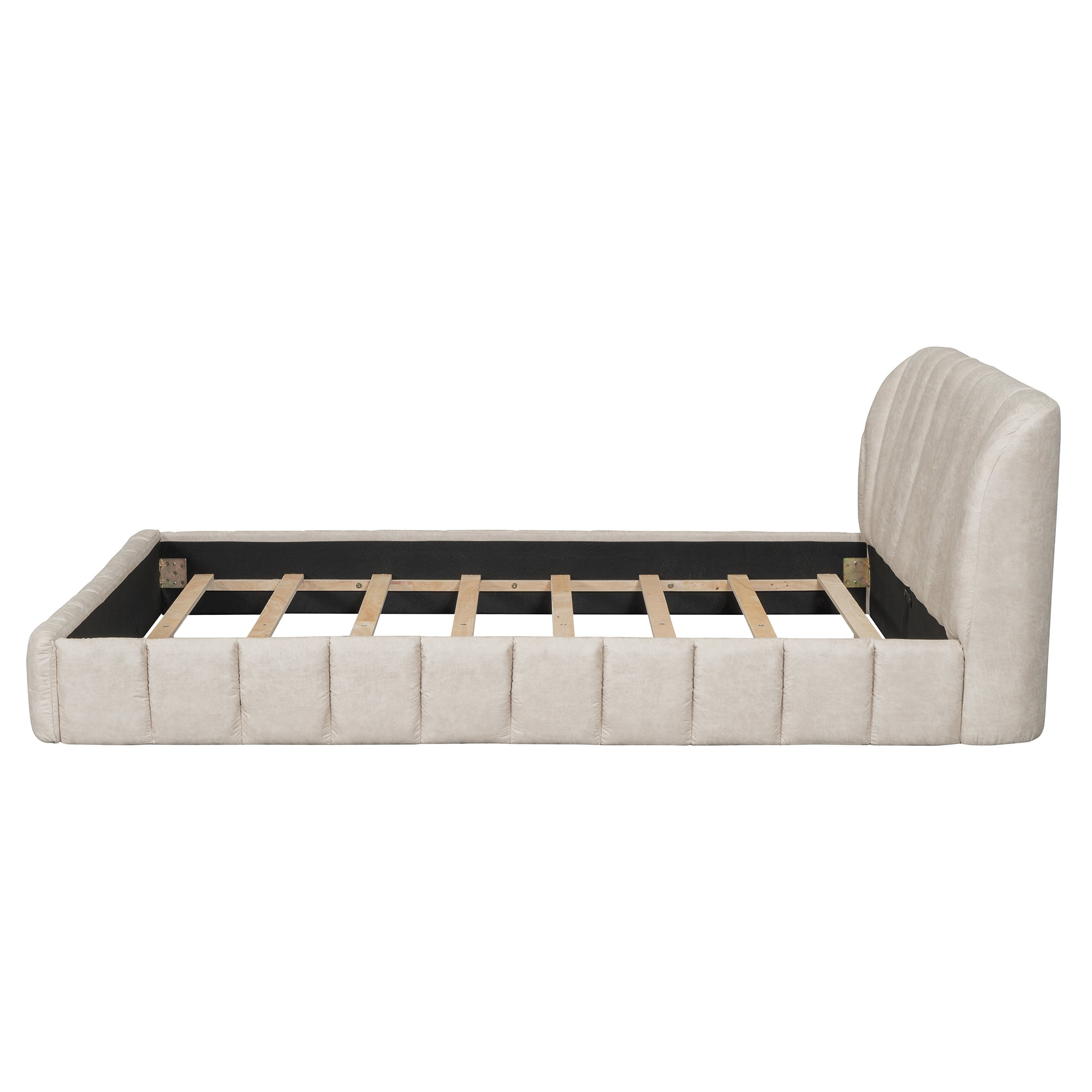 Euroco Upholstered Queen Size Platform Bed for Kids and Adults, Beige