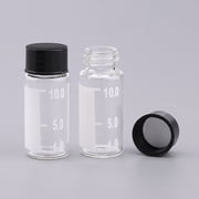 10ml Clear Glass Bottles Vial with Scale Write Patch Clear Liquid Sampling Sample Screw Cap Empty Lab Vials Black Plastic Cap,50pcs