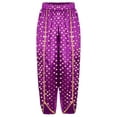 thumbnail image 7 of iiniim Girls Metallic Floral Printed Satin Harem Pants Elastic Waist Patiala Dhoti Salwar Pants Purple 10, 7 of 7