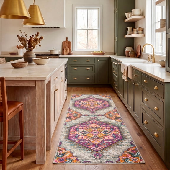 Safavieh Madison Karissa Floral Runner Rug, Light Gray/Fuchsia, 2'3" x 12'