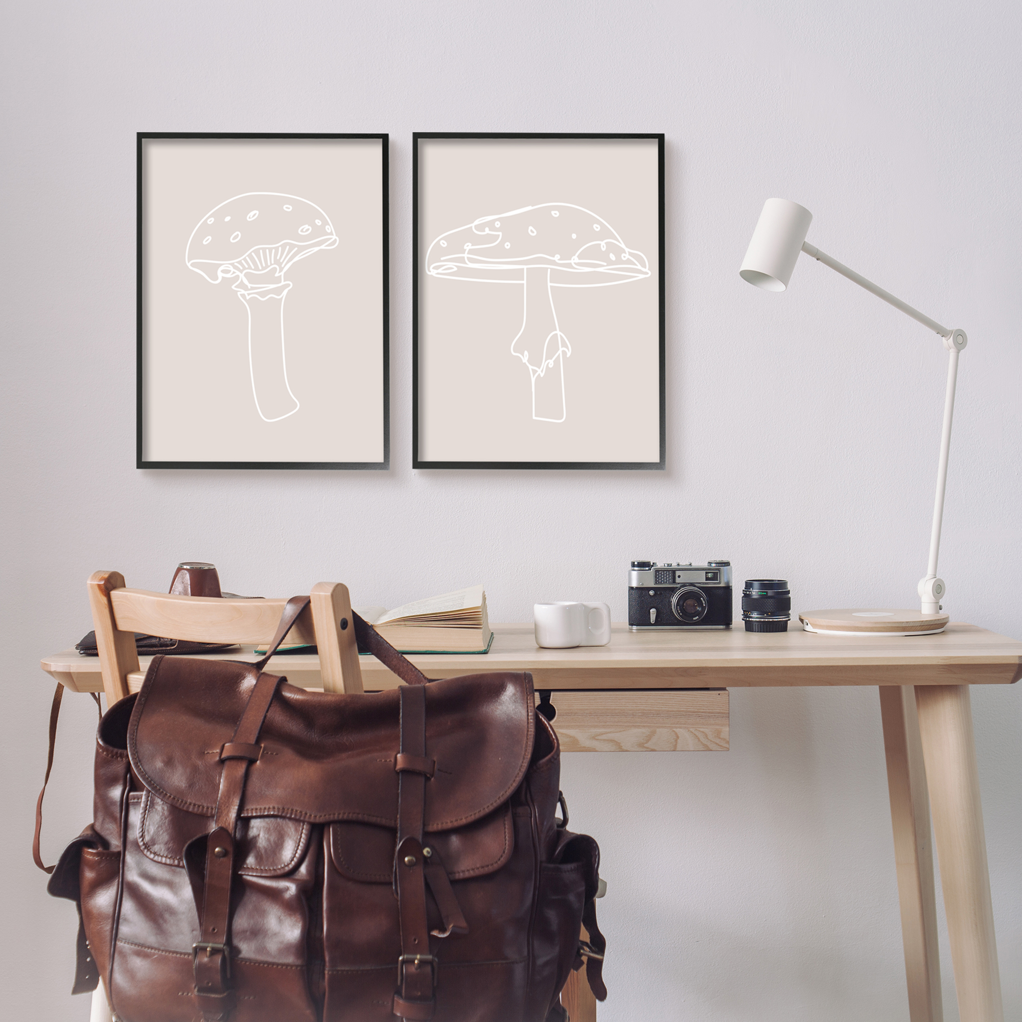 Stupell Industries Soft Minimal Mushroom Outlines Botanical & Floral Painting Black Framed Art Print Wall Art, 16 x 20, Set of 2