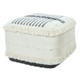 thumbnail image 3 of LR Home Small Fringe Striped Indoor Square Pouf, White/Black, 18" x 18" x 14", 3 of 8