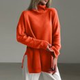 thumbnail image 2 of hotojiny Women's Turtleneck Oversized Sweaters Fall Outfits Clothes Classic Loose Long Knit Pullover Winter Tunic Top with Side Slits, 2 of 6