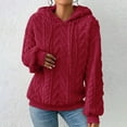 thumbnail image 6 of Women's Textured Knit Sweater Hooded Long Sleeve Pullover Warm Comfortable Winter Top Red XXXL, 6 of 6