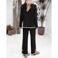 thumbnail image 3 of SWSMCLT Women's 2 Piece Outfits Dressy Long Sleeve Lounge Sets Knit Sweater Top Wide Leg Pants Holiday Casual Pant Suits Tracksuits Black Small, 3 of 5