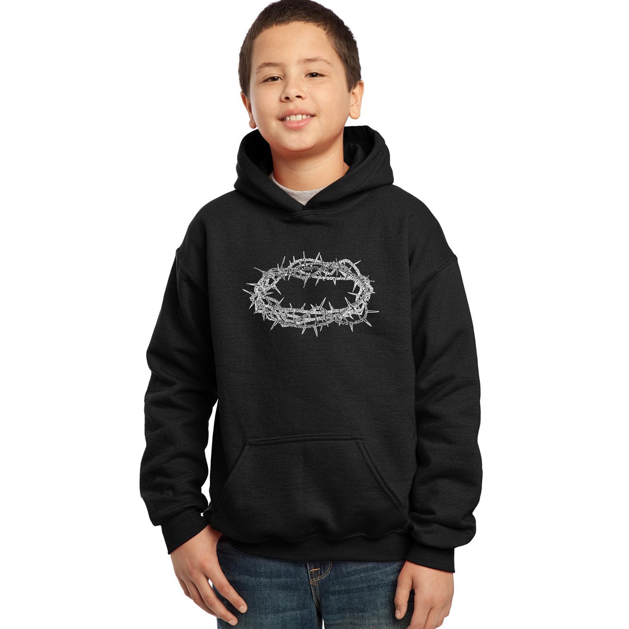 LA Pop Art Boy s Word Art Hooded Sweatshirt - CROWN OF THORNS