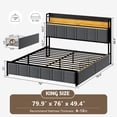 thumbnail image 3 of GUNAITO King Bed Frame with Storage Headboard, 2 Drawers Platform Upholstered LED Bed Frame with USB Ports & Outlets Gray, 3 of 9