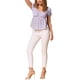 thumbnail image 2 of Blusa Floral de Manga Corta Puff Inspire Chic para Mujer con Escote Corazón y Volantes Peplum en Púrpura Claro M, 2 of 6