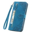 thumbnail image 4 of SaniMore Case for Samsung Galaxy S22 Plus 6.6" 2022, PU Leather Zipper Wallet Detachable Lanyard Retro Embossed Flower Crad Slots Flip Kickstand Full Body Protective Drop-proof Case, Blue, 4 of 15