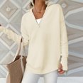 thumbnail image 2 of Jersey de punto con media cremallera para mujer con orificio para el pulgar Suéteres de moda para otoño prendas de vestir, 2 of 7