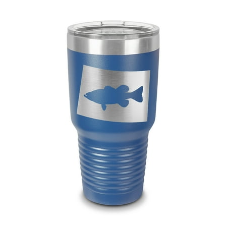 

Colorado Bass Tumbler 30 oz - Laser Engraved w/ Clear Lid - Stainless Steel - Vacuum Insulated - Double Walled - Travel Mug - state shaped largemouth fishing fish co - Blue