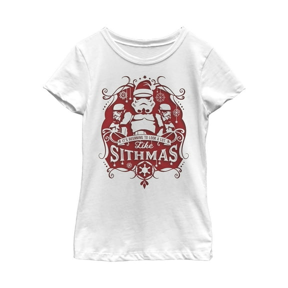 Girl's Star Wars Christmas Looking Like Sithmas Graphic Tee White Large