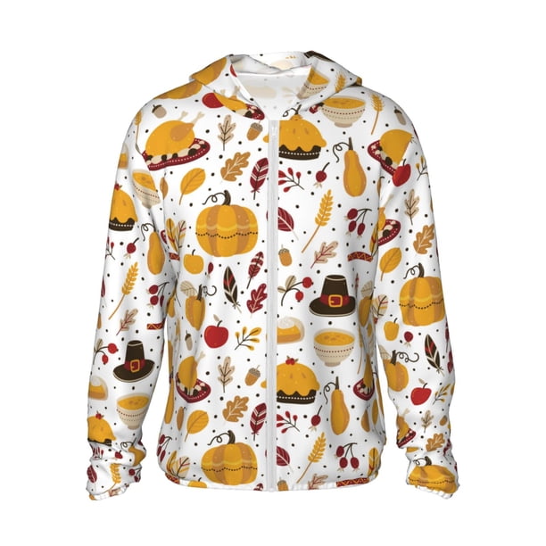 Fotbe Thanksgiving Chaqueta con Protección Solar UPF 50+ para Hombre y Mujer, Camisa con Capucha y Bolsillos-XX-Large