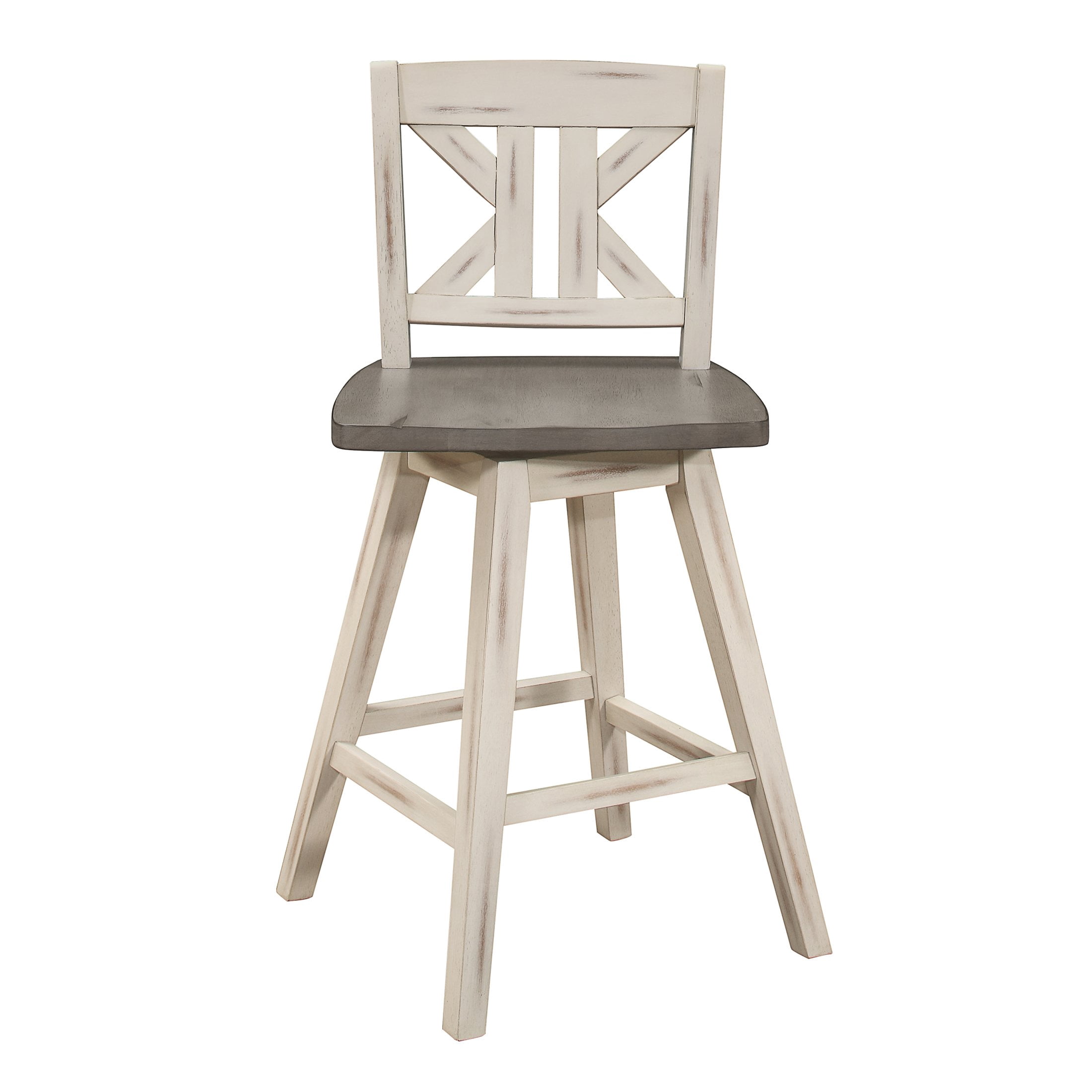 OakvillePark Roscoe Swivel Counter Height Barstool (Set of 2), White/Gray