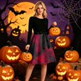 thumbnail image 5 of Dresses for Women 2026 Crew Neck Halloween Printed Long Sleeve Hepburn Dress Flowy Casual Cocktail Swing Sundress Black XL, 5 of 6