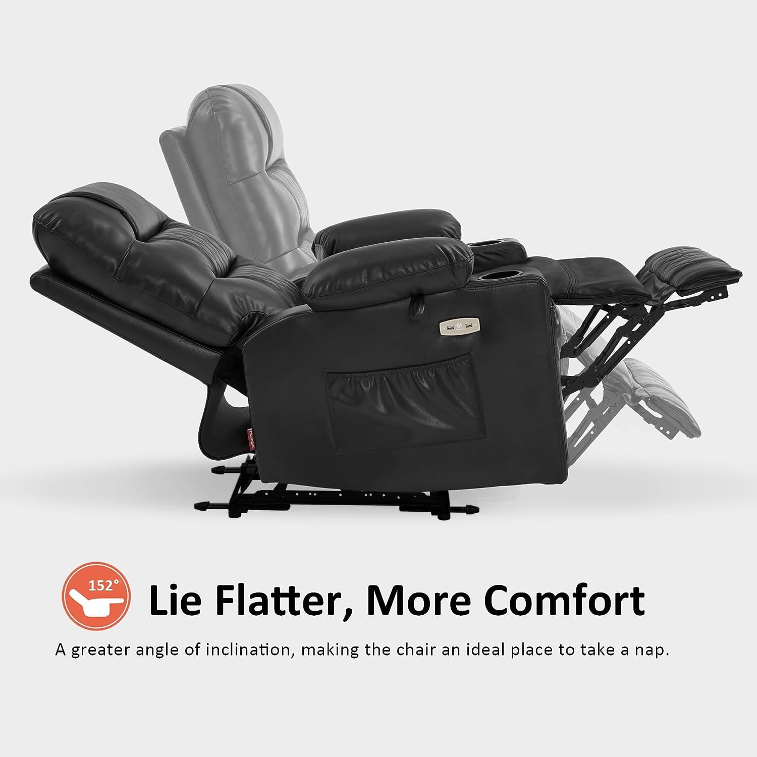 MCombo Power Recliner Faux Leather Living Room Electric Reclining Chair, No Lift, 621 (Black)