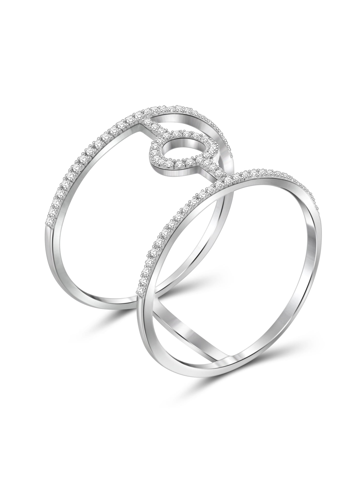 1/7 Carat T.W. White Diamond Sterling Silver Open Ring, Size 7