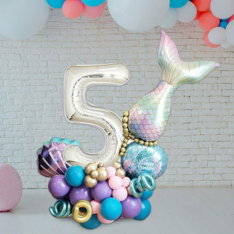 AYUQI Mermaid Birthday Decoration, Mermaid 5th Balloon Decoration Kit  Include Mermaid Tail Shell Foil Latex Balloons for Girls' Mermaid Party  Fifth Birthday 