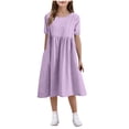 thumbnail image 2 of Vmvidoty Girls Casual Dress Puff Sleeve A-Line Swing Flared Party Birthday Formal Dresses Purple 160, 2 of 7