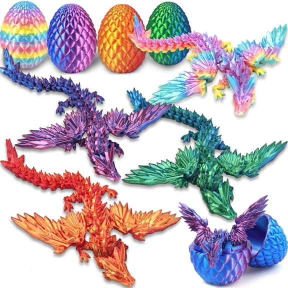 4PC 3D Printed Dragon Eggs with Wings Desktop Decor Fantasy Figurine Set