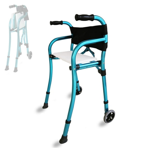 Lightweight Rollator Walkers for Seniors with Seat, Folding Rolling Walker with Seat for Elderly, Height Adjustable, Water-Resistant Cushion, Indoor Outdoor Use, Storage Bag Included