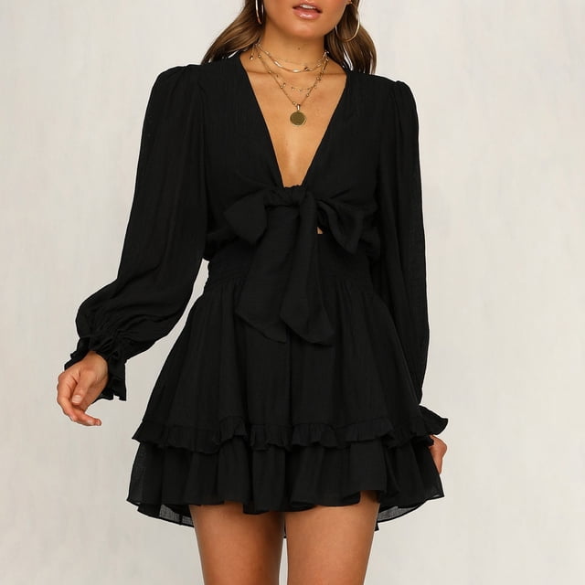WILLBEST Robe Garçon Tout-Petit Vêtements Printemps Été Nœud devant Col en V Volants Manches Longues Imprimé Floral S Mini Robe
