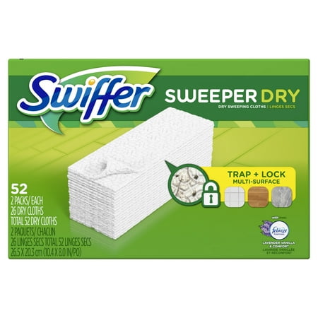 Swiffer Dry Sweeping Cloths Swiffer Sweeper Dry Sweeping Pad, Multi Surface Refills for Dusters Floor Mop, Lavender Vanilla & Comfort, 52 Count ()