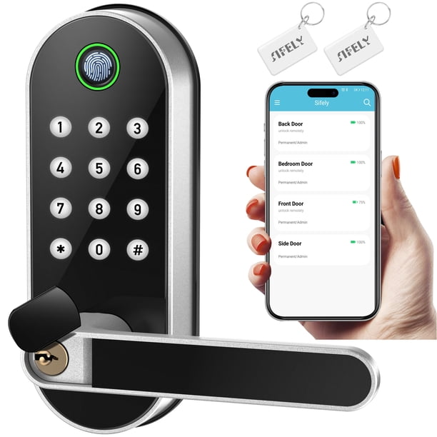 Cerradura de puerta inteligente con entrada sin llave: cerradura electrónica digital Sifely con código de acceso, perilla de puerta eléctrica, cerradura de manija de puerta biométrica, perfecta para p