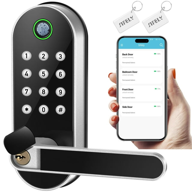 Cerradura de puerta inteligente con entrada sin llave: cerradura electrónica digital Sifely con código de acceso, perilla de puerta eléctrica, cerradura de manija de puerta biométrica, perfecta para p