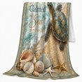 thumbnail image 2 of Inspired Coastal Scene Sea Turtle, Peaceful Coastal Landscape Scene, Warm Flannel Blanket for Beach House and Living Room, Beach Lovers Encouragement Gift, Coastal Home Decor, 2 of 9