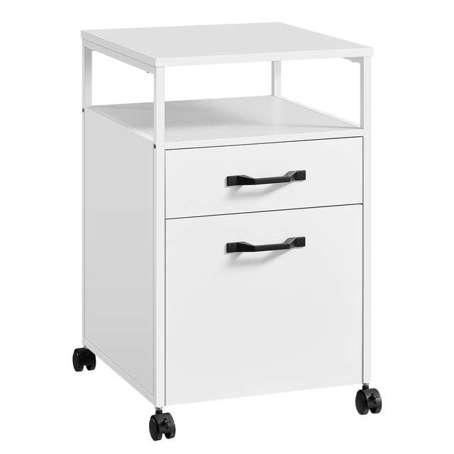Archivador Móvil con 2 Cajones, Archivador de Oficina con Ruedas, Marco de Acero, con Compartimento Abierto, Blanco Nube OFC071W14