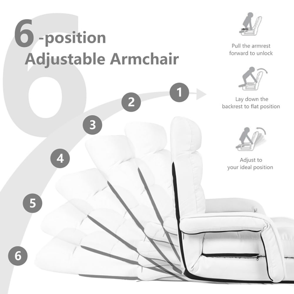 Finihen Folding Lazy Sofa Chair, Floor Chair, Folding Lazy Floor Chair Sofa with Armrests and Pillow, for Living Room, Bedroom, for Gaming, Reading, White Finihen Folding Lazy Sofa Chair, Floor Chair, Folding Lazy Floor Chair Sofa with Armrests and Pillow, for Living Room, Bedroom, for Gaming, Reading, White