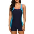 thumbnail image 2 of Women's Boyleg One Piece Swimsuit Racerback Contrast Color Unitard Athletic Swimwear, 2 of 7
