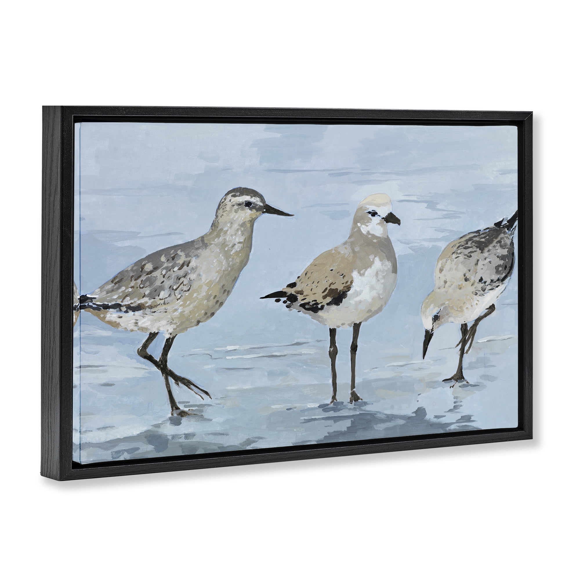 Stupell Industries Sandpipers Beach Coastal Scene Black Framed Floater Canvas Wall Art, design by Lorenzo Collective