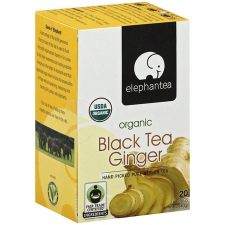 ELEPHANTEA Ginger Thé noir bio, 1,41 oz, (pack de 6)