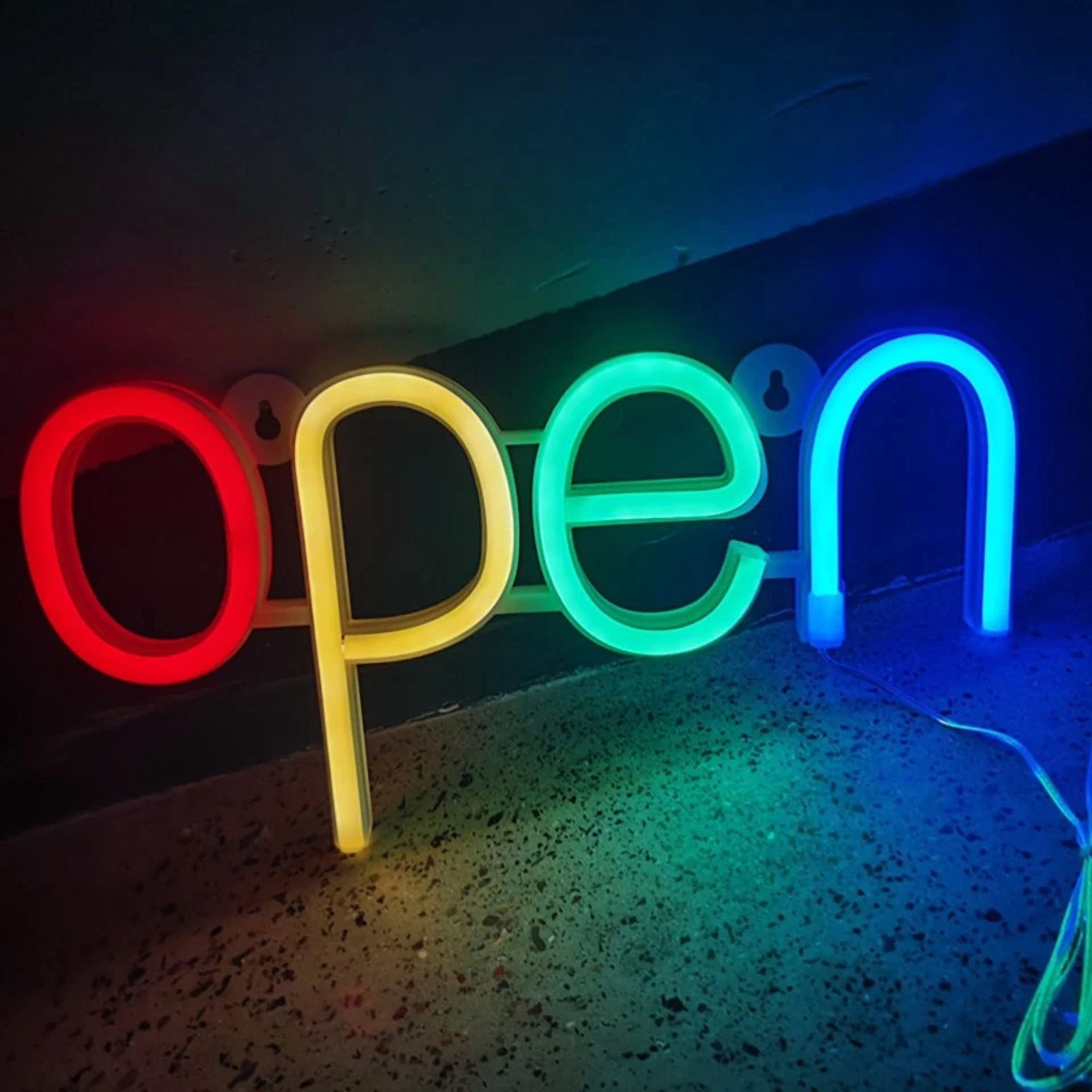 CRESTIN- 3D Open Sign Decorative Open Neon Light Bar Parties Open Light