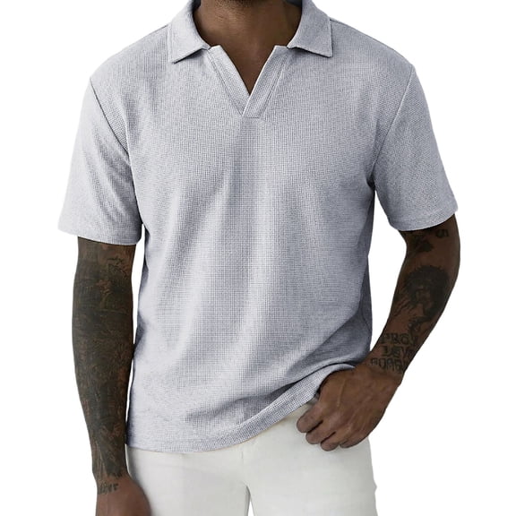 Men's Lapel Shirt Business Casual Short Sleeve Solid Color Summer Work Golf Wedding Tops Father's Gift