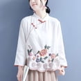 thumbnail image 1 of OUSITAID Chinese Style Embroidered Cotton Linen Shirts Spring Summer Retro Buttoned Long-sleeved Stand-up Collar Clothes Loose Tops, 1 of 7