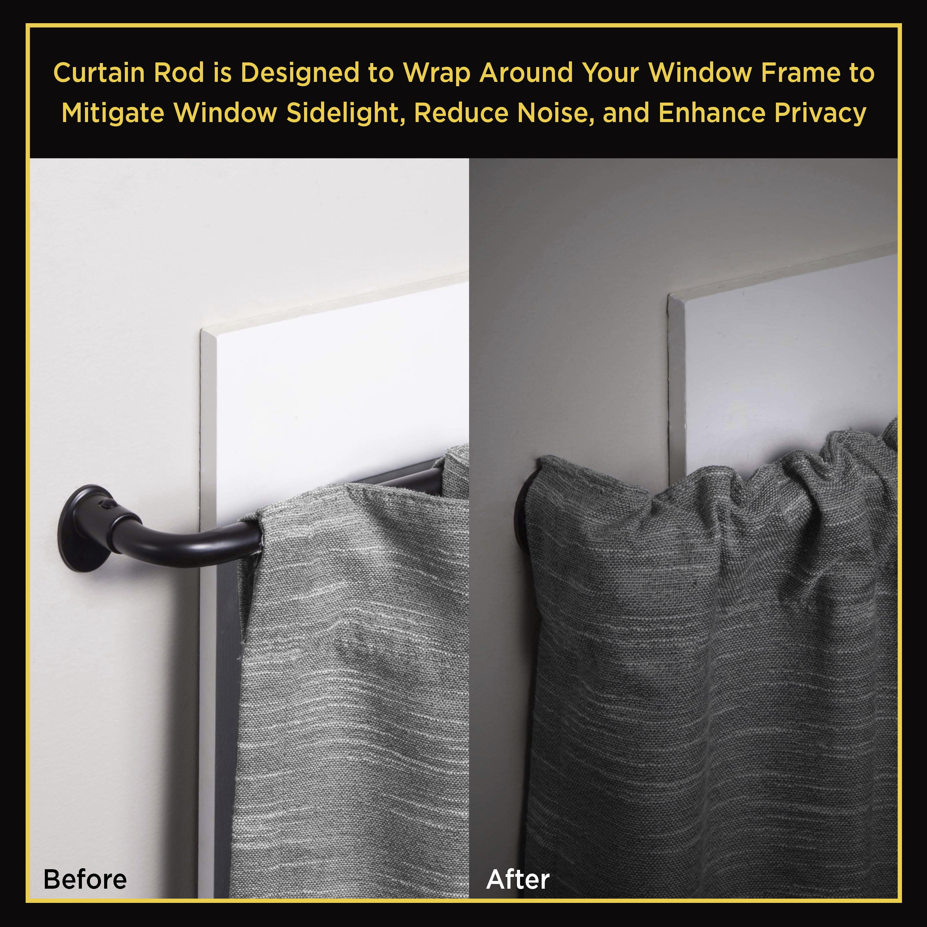 Lunar Complete Blackout Room Darkening Steel Wrap Rod, 86-120" Adjustable Length, 5/8" Dia., Black