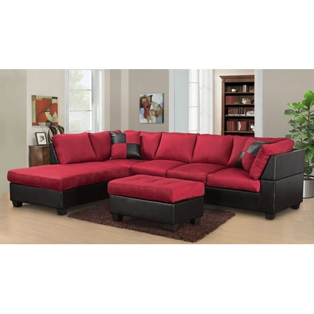 Master Furniture Sectional Sofa Modern Fabric Microfiber Faux Leather Sectional Sofa 3Pc 6 (Best Value Sectional Sofa)
